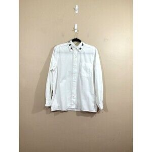VTG Orvis Womens Embroidered Dogs Button Up Shirt 12 White Kidcore Retro 90s